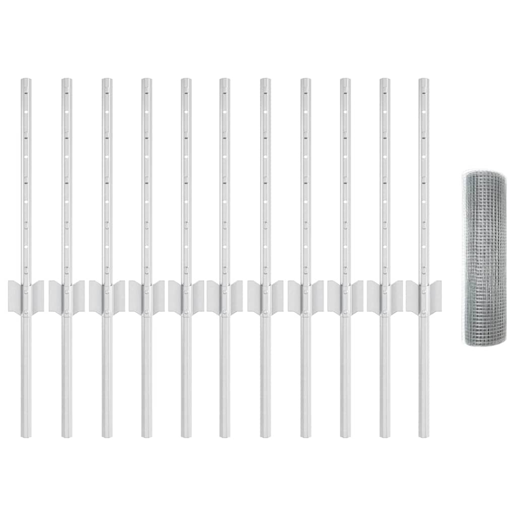 Vidaxl hek met paal zilver 0,4 x 25 m staal