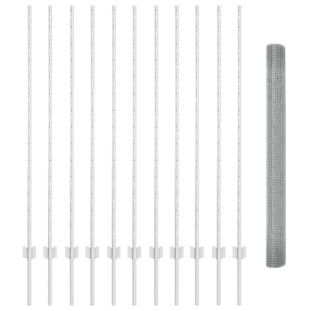 Vidaxl hek met paal zilver 1,4 x 25 m staal