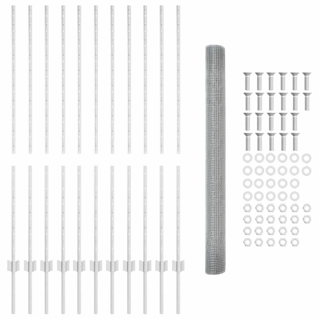 Vidaxl hek met paal zilver 1,4 x 25 m staal