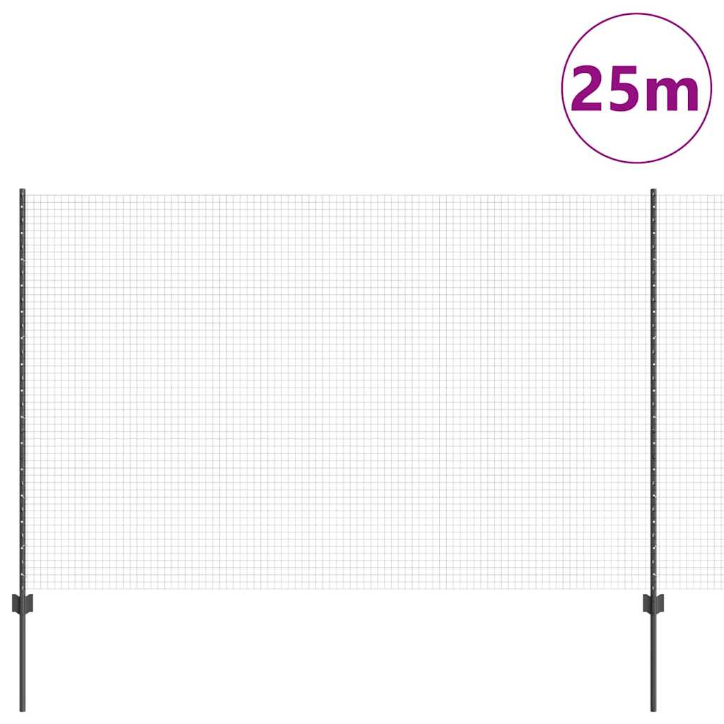 Vidaxl hek met paal grijs 1,5 x 25 m staal