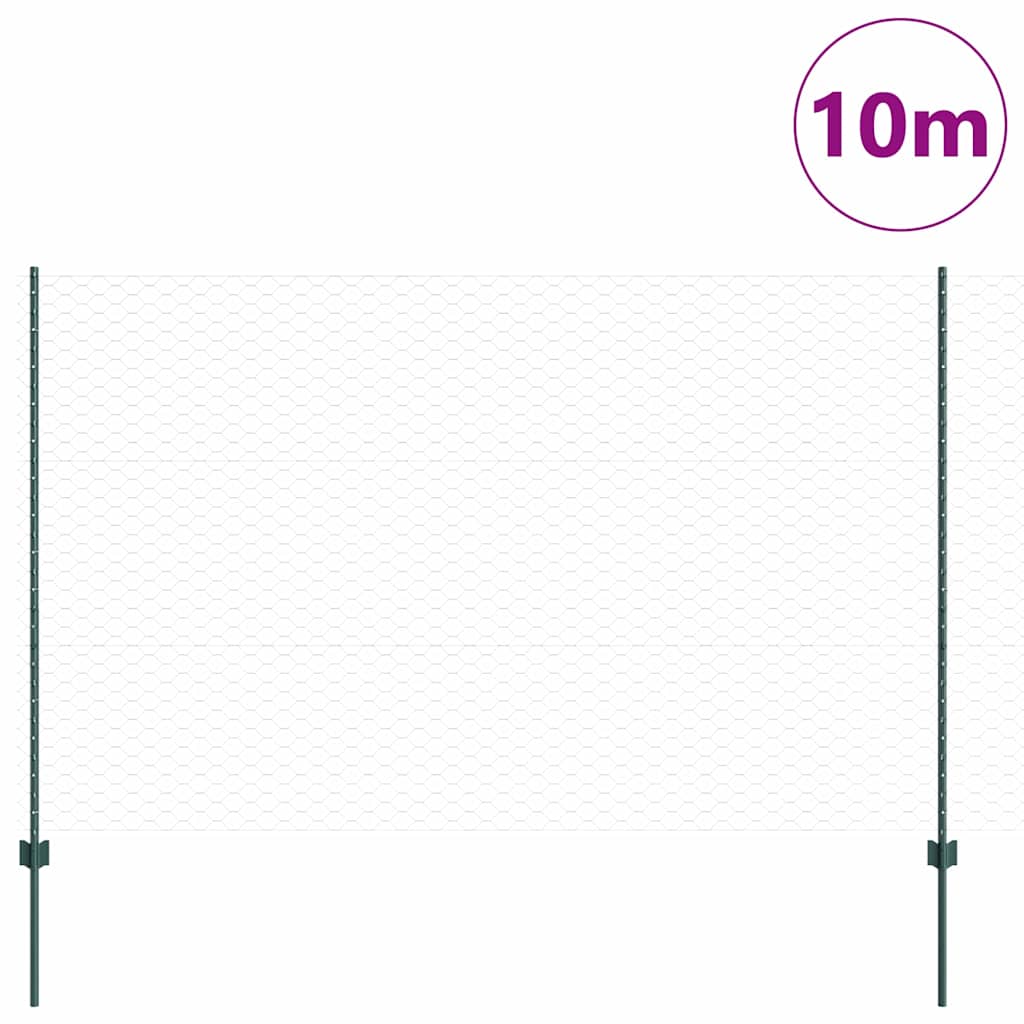 Vidaxl hek met paal groen 1,5 x 10 m staal en pvc