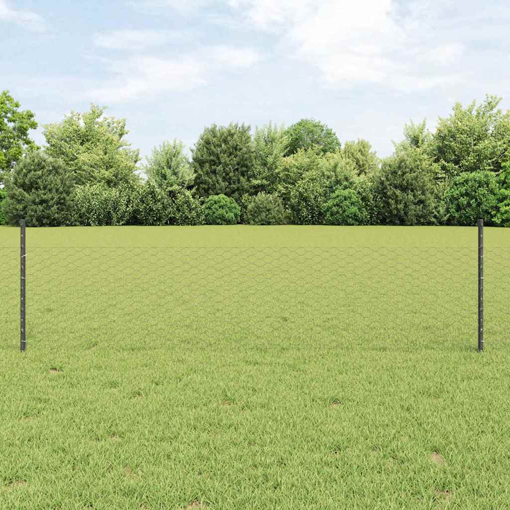 Vidaxl zeshoekig gaasgek met palen 25 x 0,5 m pvc-coated staal grijs