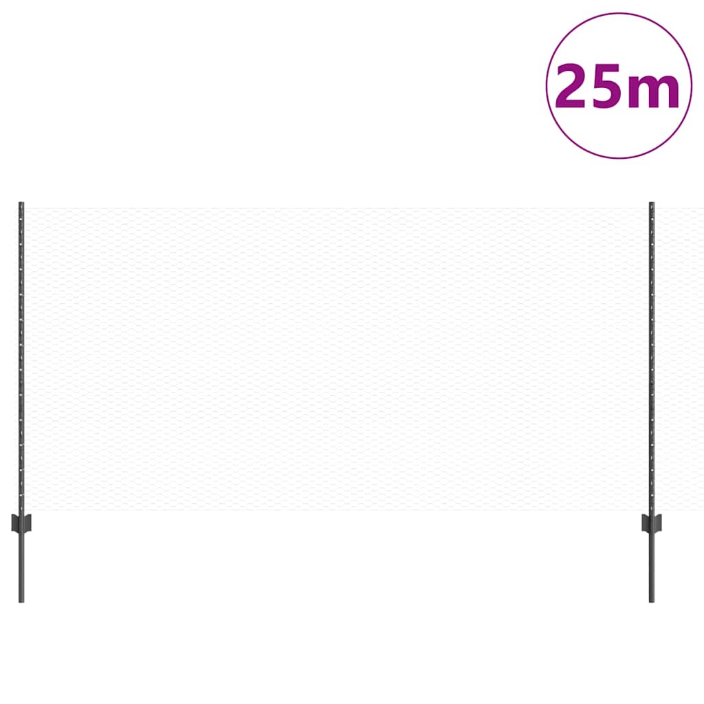 Vidaxl hek met paal grijs 1,2 x 25 m staal