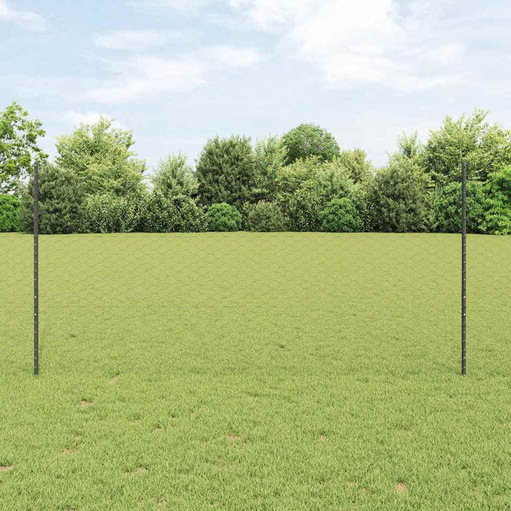 Vidaxl zeshoekig gaasgek met palen 25 x 1,2 m pvc-coated staal grijs