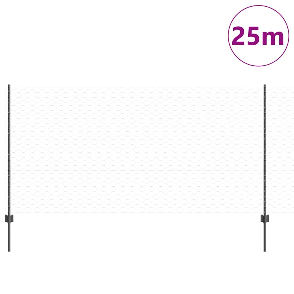 Vidaxl hek met paal grijs 1,2 x 25 m staal