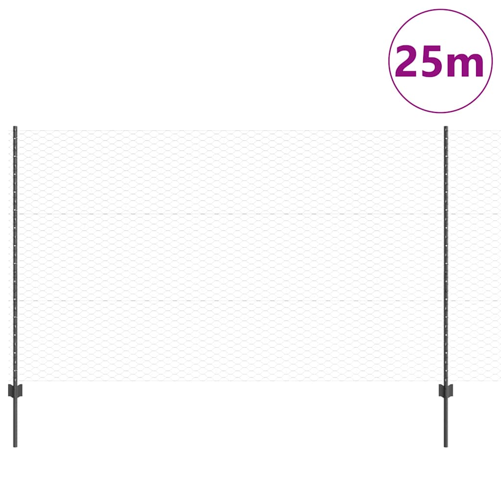 Vidaxl hek met paal grijs 1,4 x 25 m staal