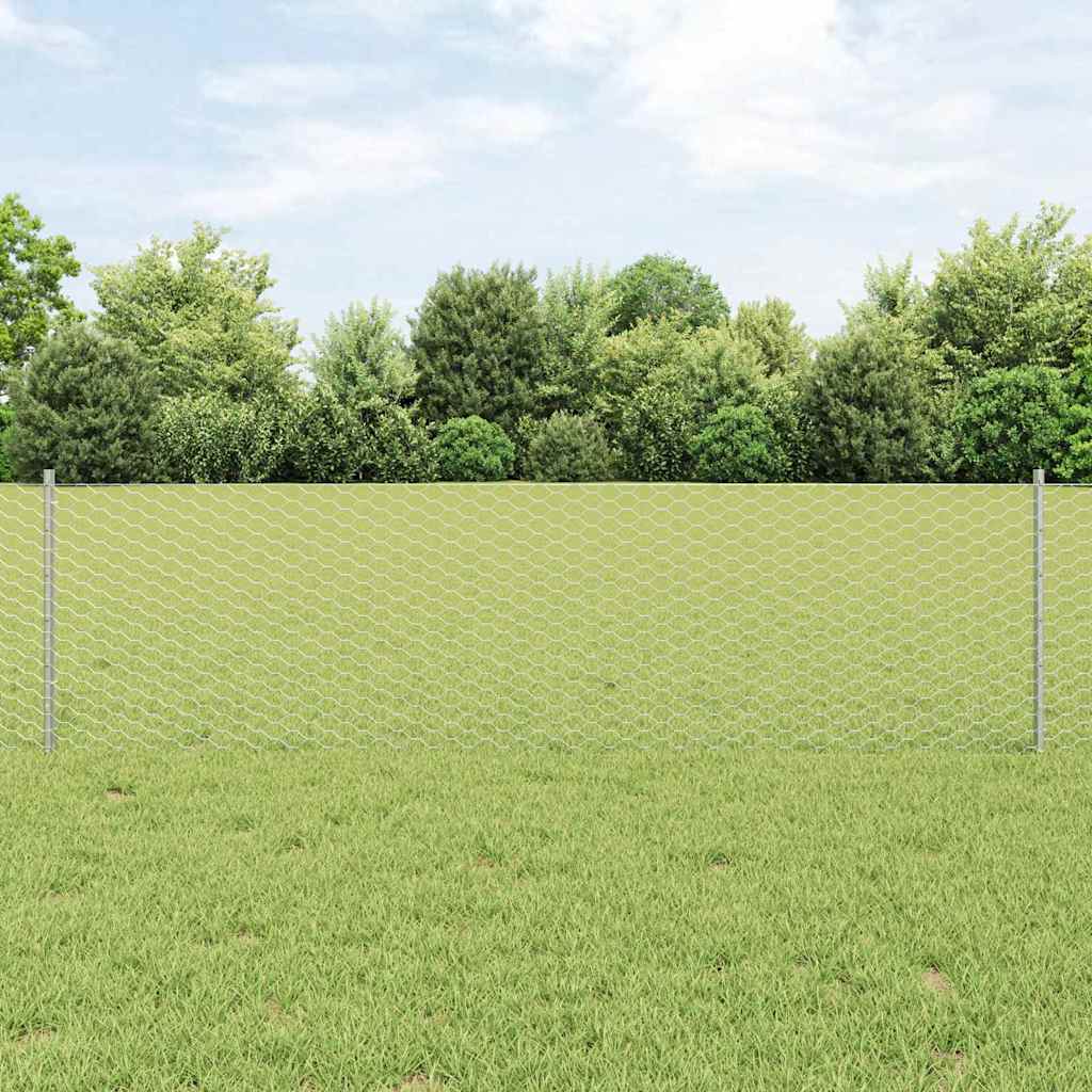 Vidaxl hek met paal zilver 0,6 x 25 m staal