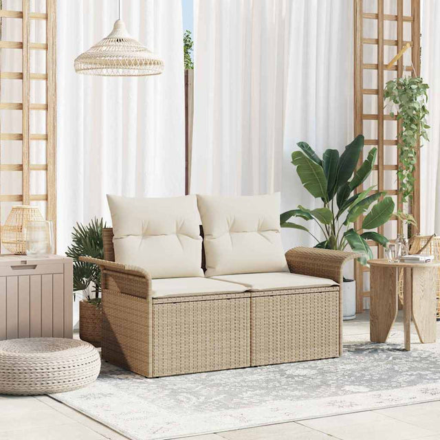 Vidaxl tuinbank met kussen beige 141 x 62 x 69cm poly rattan