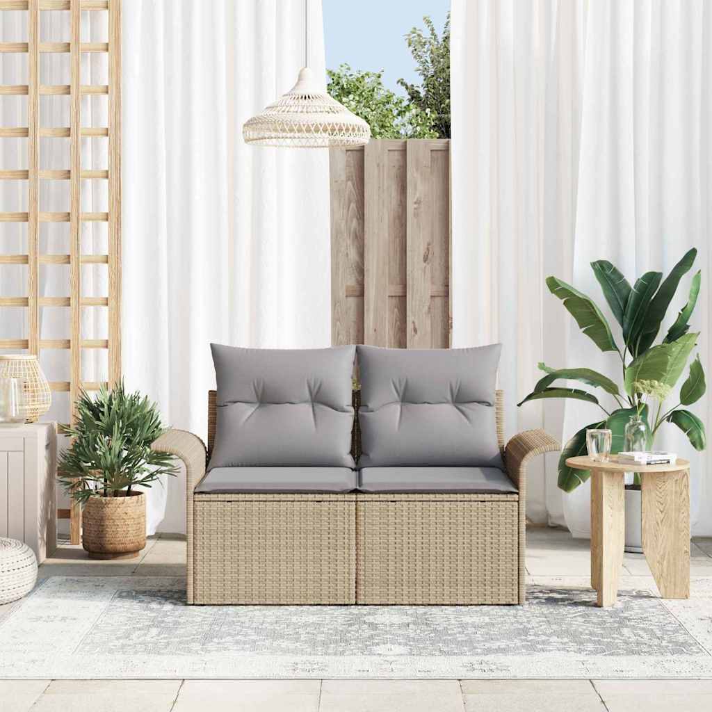 Vidaxl tuinbank met kussen beige 141 x 62 x 69cm poly rattan
