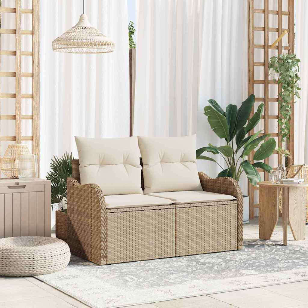 Vidaxl tuinbank met kussen beige 121 x 62 x 69cm poly rattan