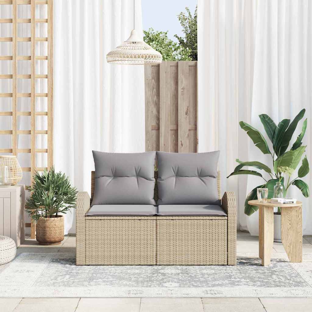 Vidaxl tuinbank met kussen beige 124 x 62 x 69cm poly rattan