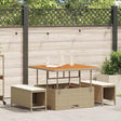 Vidaxl tuin eettafelset 3 st beige poly rattan