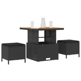 Vidaxl tuin eettafelset 3 st zwart poly rattan