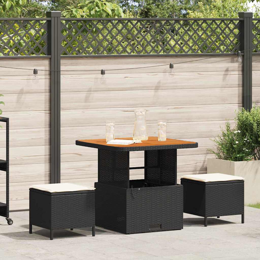 Vidaxl tuin eettafelset 3 st zwart poly rattan