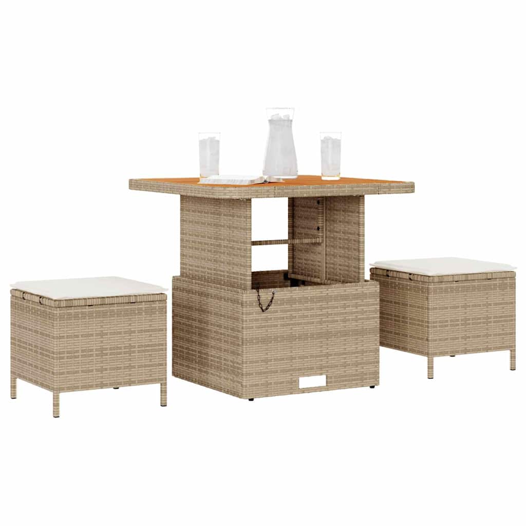 Vidaxl tuin eettafelset 3 st beige poly rattan