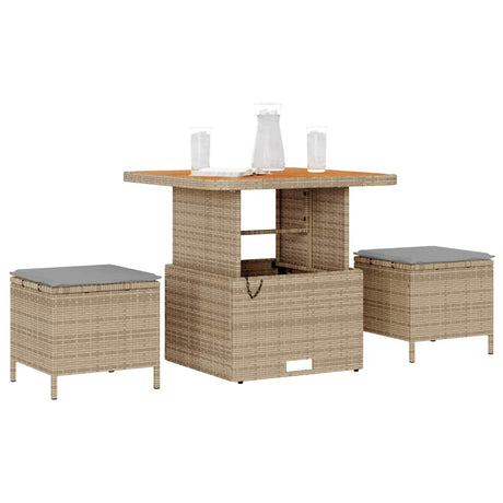 Vidaxl tuin eettafelset 3 st beige poly rattan