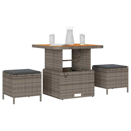 Vidaxl tuin eettafelset 3 st grijs poly rattan