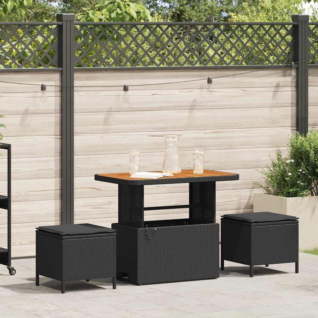 Vidaxl tuin eettafelset 3 st zwart poly rattan