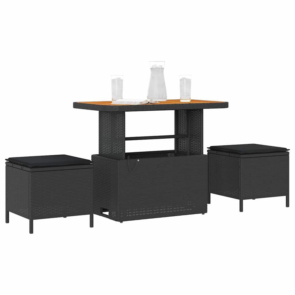 Vidaxl tuin eettafelset 3 st zwart poly rattan