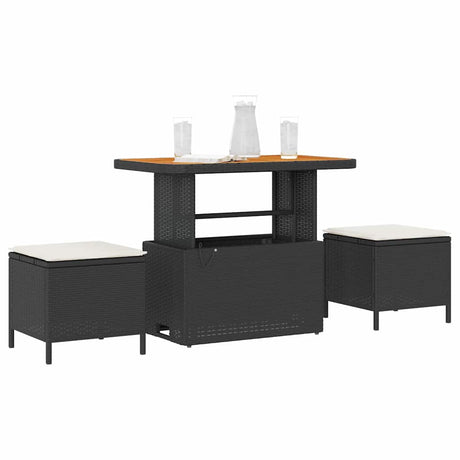 Vidaxl tuin eettafelset 3 st zwart poly rattan