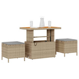 Vidaxl tuin eettafelset 3 st beige poly rattan