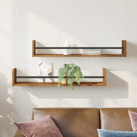 Vidaxl wandplank 2 st oudhout 80 x 16 x 14 cm