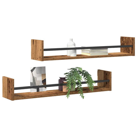 Vidaxl wandplank 2 st oudhout 80 x 16 x 14 cm