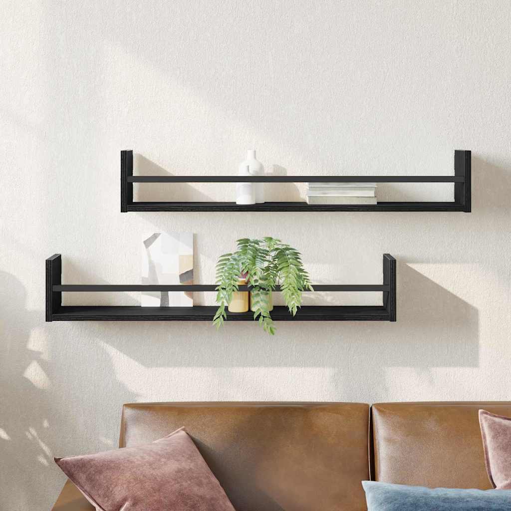 Vidaxl wandplank 2 st zwart eiken 80 x 16 x 14 cm