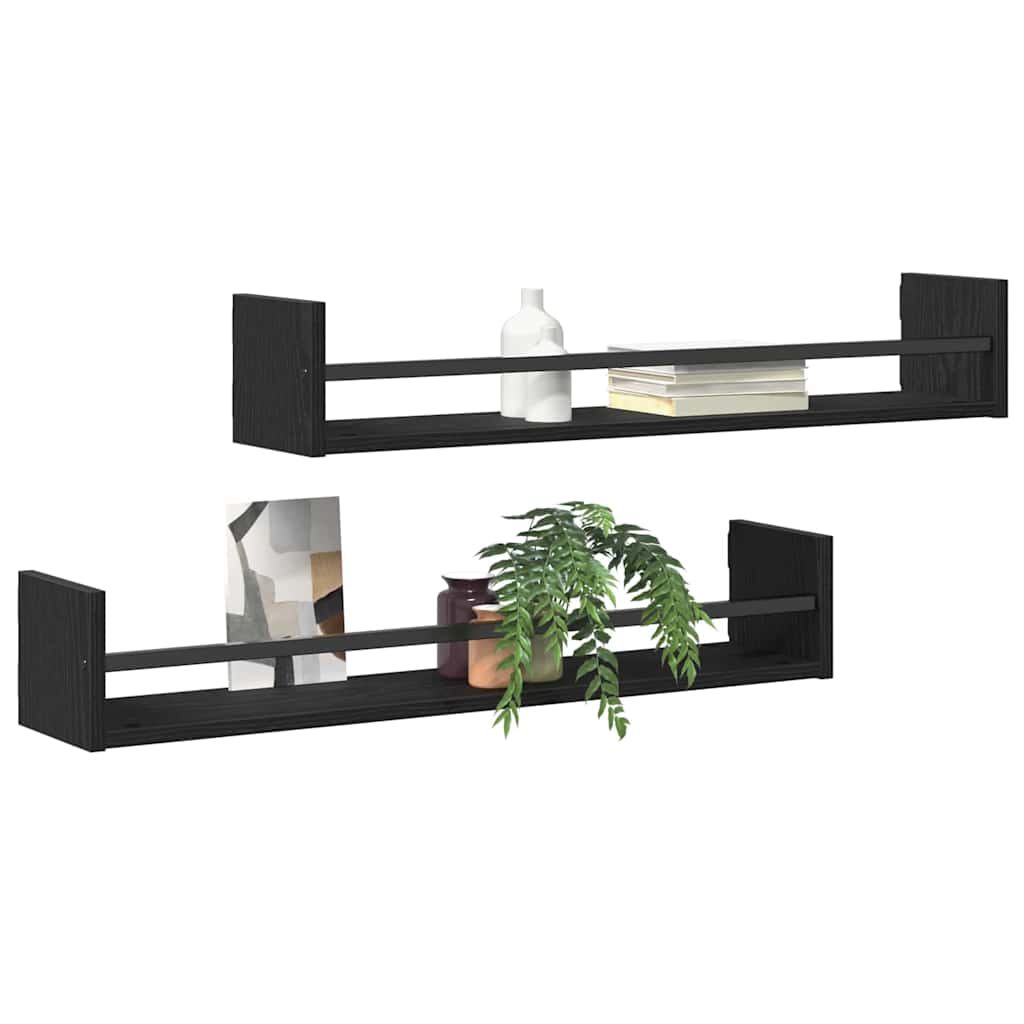 Vidaxl wandplank 2 st zwart eiken 80 x 16 x 14 cm