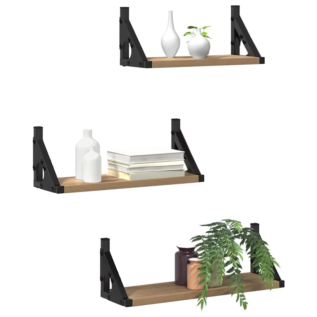 Vidaxl wandplank 3 st rook eik 37 x 12 x 13 cm