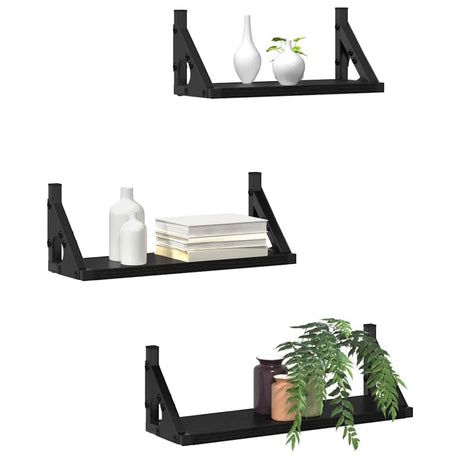 Vidaxl wandplank 3 st zwart eiken 37 x 12 x 13 cm