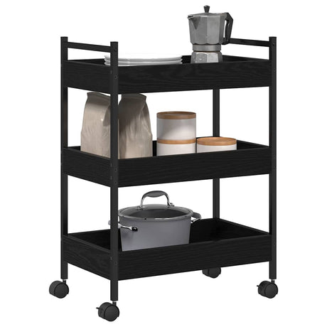 Vidaxl keuken trolley zwart eiken 50 x 30 x 70 cm bewerkt hout