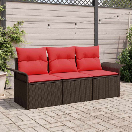 Vidaxl bankstel 3 st 3-aantal zitplaatsen bruin en rood poly rattan