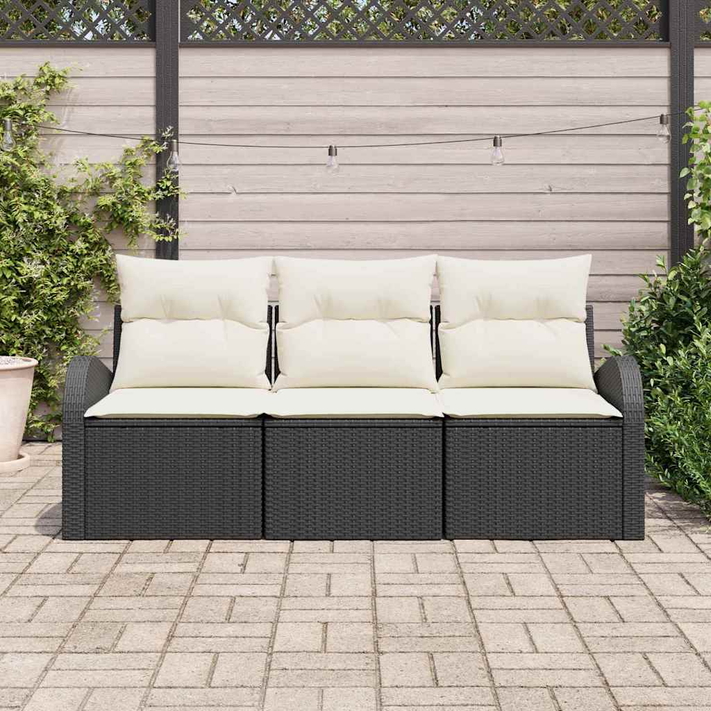 Vidaxl tuin sofa set met kussen 3 pcs zwart poly riet