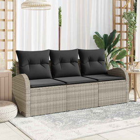 Vidaxl tuin sofa set met kussen 3 pcs lichtgrijs poly riet