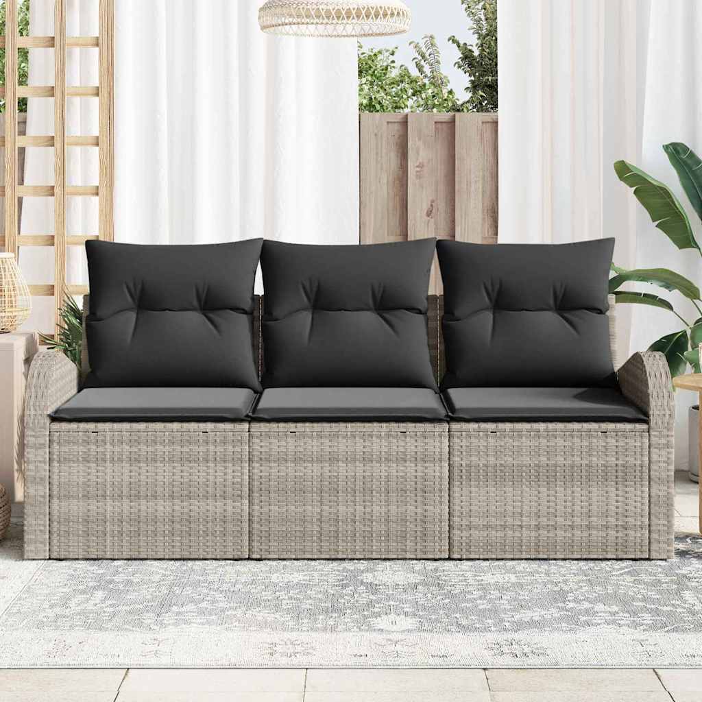 Vidaxl tuin sofa set met kussen 3 pcs lichtgrijs poly riet