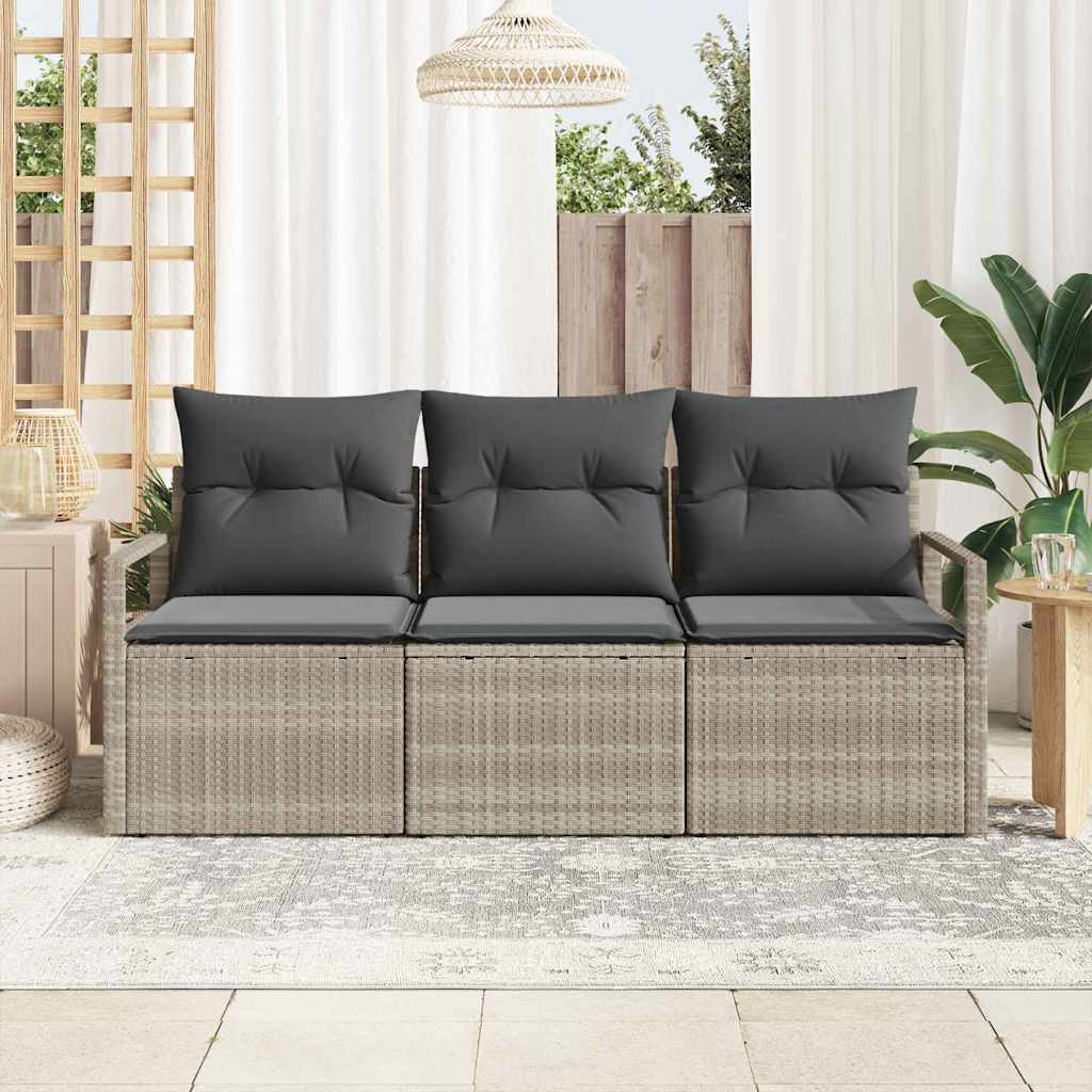 Vidaxl bankstel 3 st lichtgrijs poly rattan