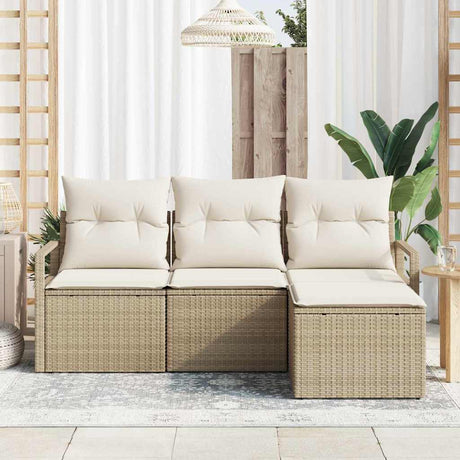 Vidaxl bankstel 4 st beige poly rattan