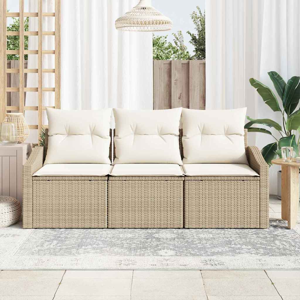Vidaxl bankstel 3 st beige poly rattan