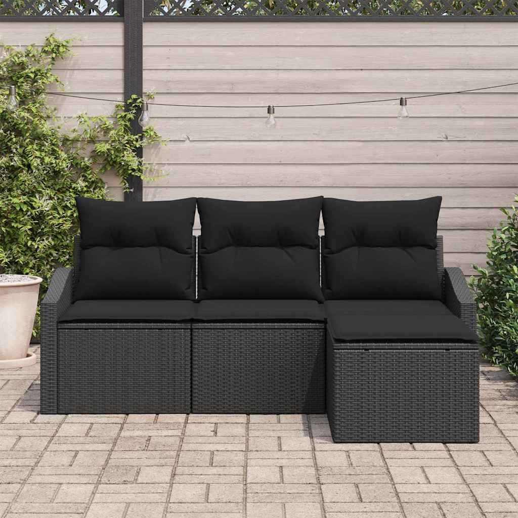 Vidaxl bankstel 4 st zwart poly rattan