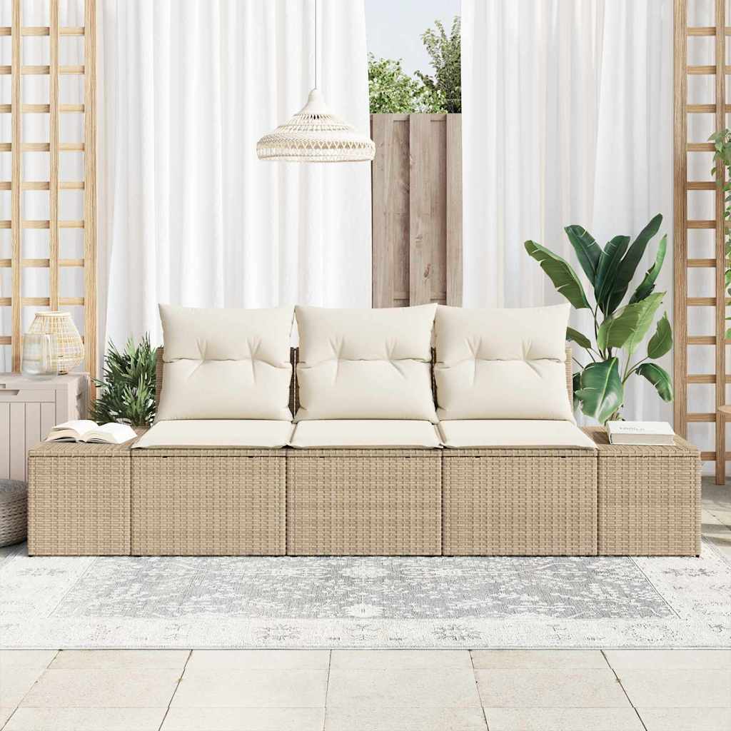 Vidaxl bankstel 3 st beige poly rattan
