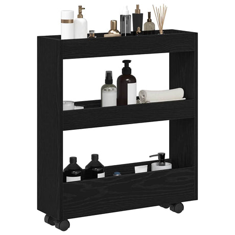 Vidaxl smalle opbergtrolley zwart eiken 60 x 18 x 70 cm bewerkt hout