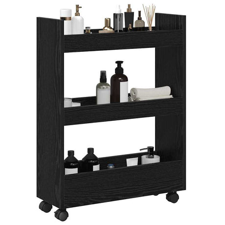 Vidaxl smalle opbergtrolley zwart eiken 60 x 22 x 80 cm bewerkt hout