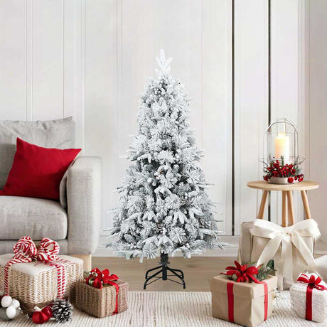 Vidaxl kunst kerstboom met geveerde takken, sneeuw bedekt groen en wit