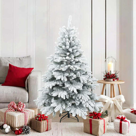 Vidaxl kunst kerstboom met geveerde takken, sneeuw bedekt wit en groen