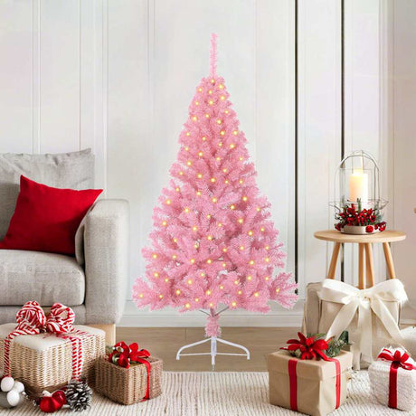 Vidaxl kunstmatig voorverlicht kerstboom met 150 led roze 120 cm pvc