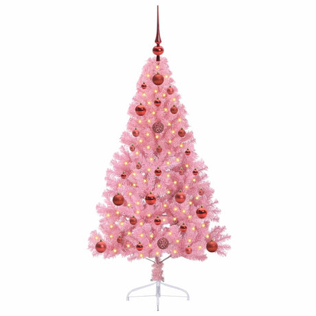 Vidaxl kunstmatig voorverlicht kerstboom met 150 led roze 120 cm pvc