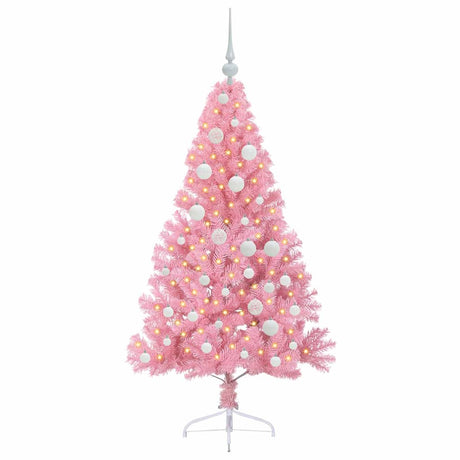 Vidaxl kunstmatig voorverlicht kerstboom met 150 led roze 120 cm pvc
