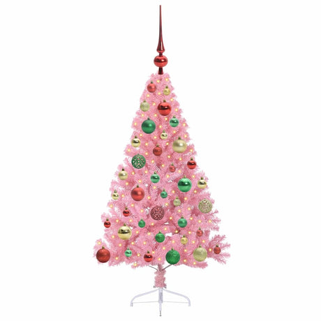 Vidaxl kunstmatig voorverlicht kerstboom met 150 led roze 120 cm pvc