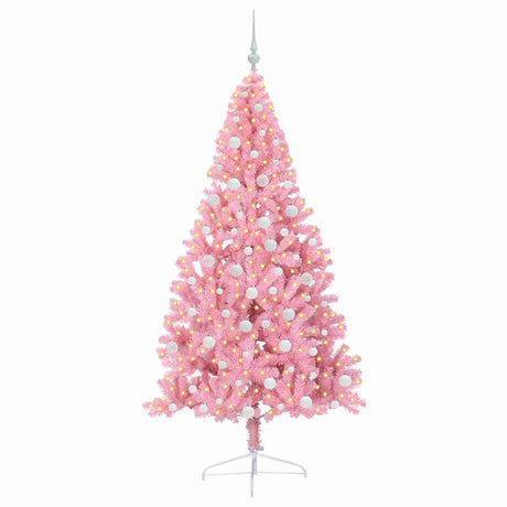 Vidaxl kunstmatig voorverlicht kerstboom met 300 led roze 180 cm pvc
